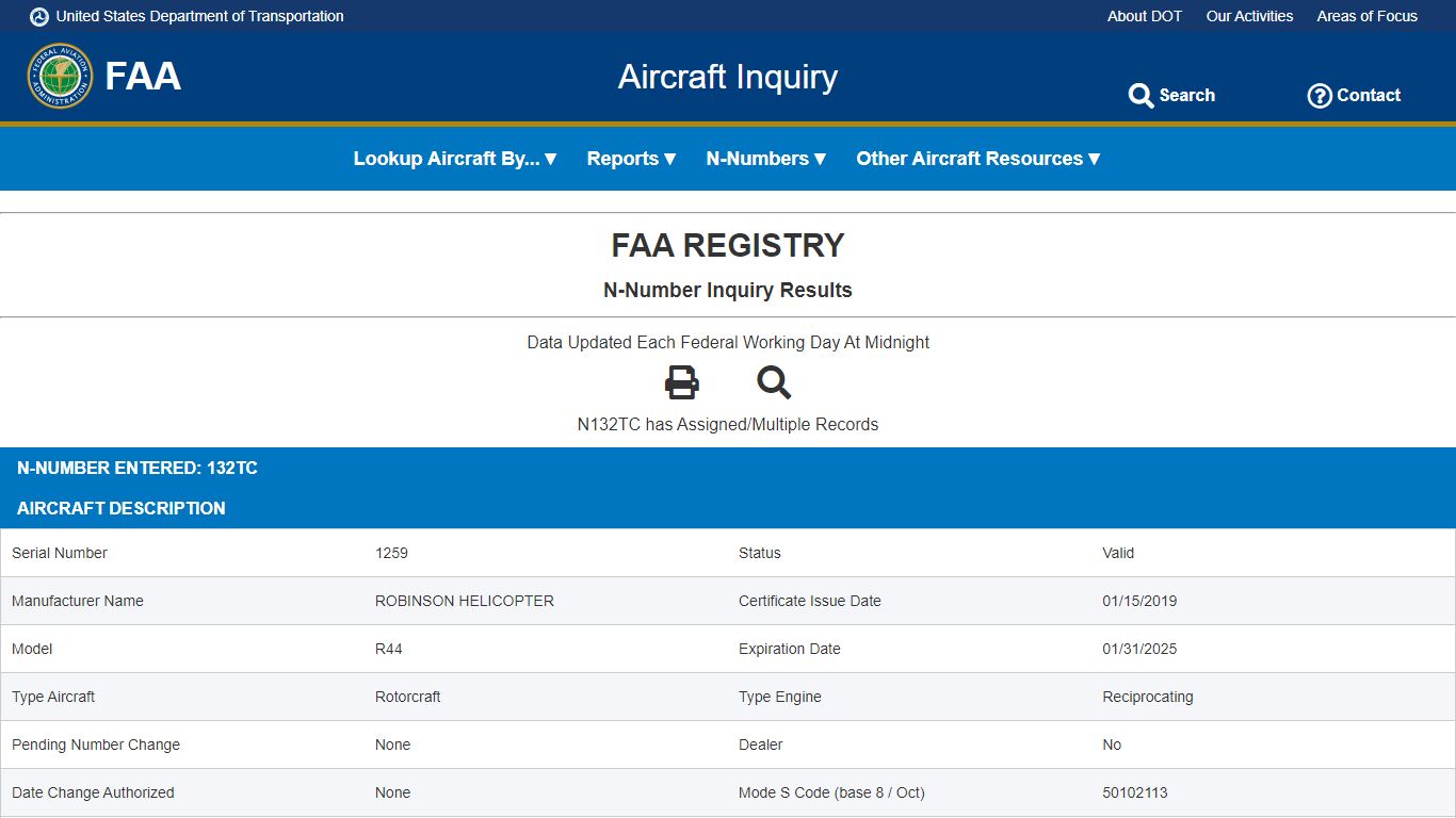 Aircraft Inquiry - Federal Aviation Administration